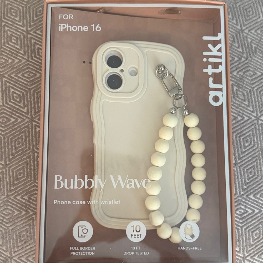 Brand new cream color Bubbly Wave iPhone 16 Case with Wristlet